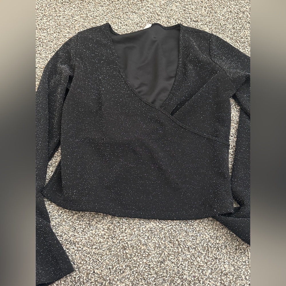 Elegant Black Glitter Wrap Top